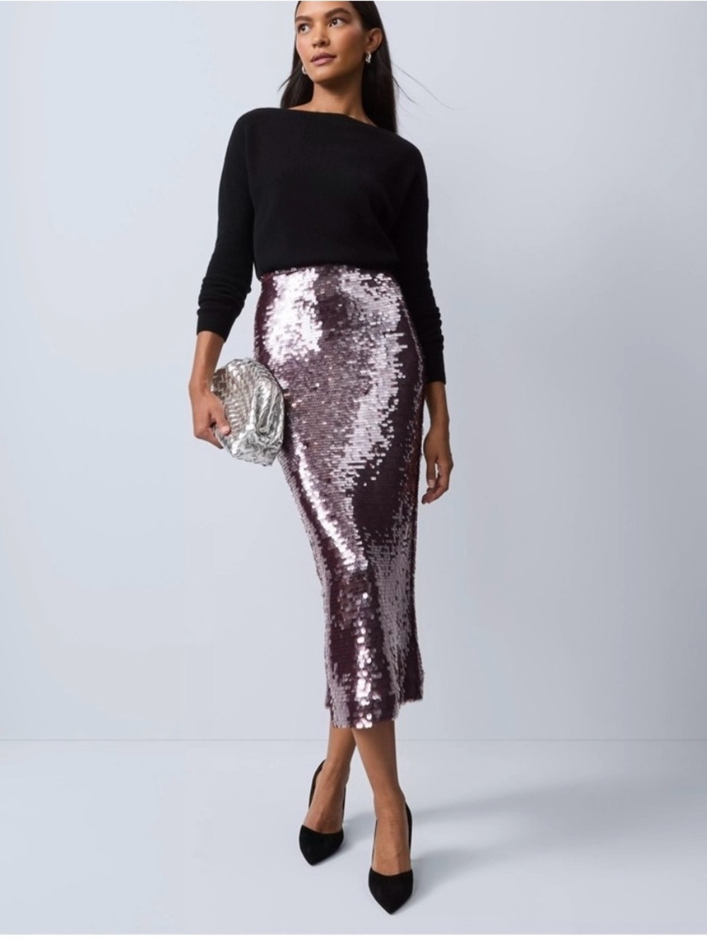 Ann Taylor Sequin Pencil Skirt - Metallic Mauve